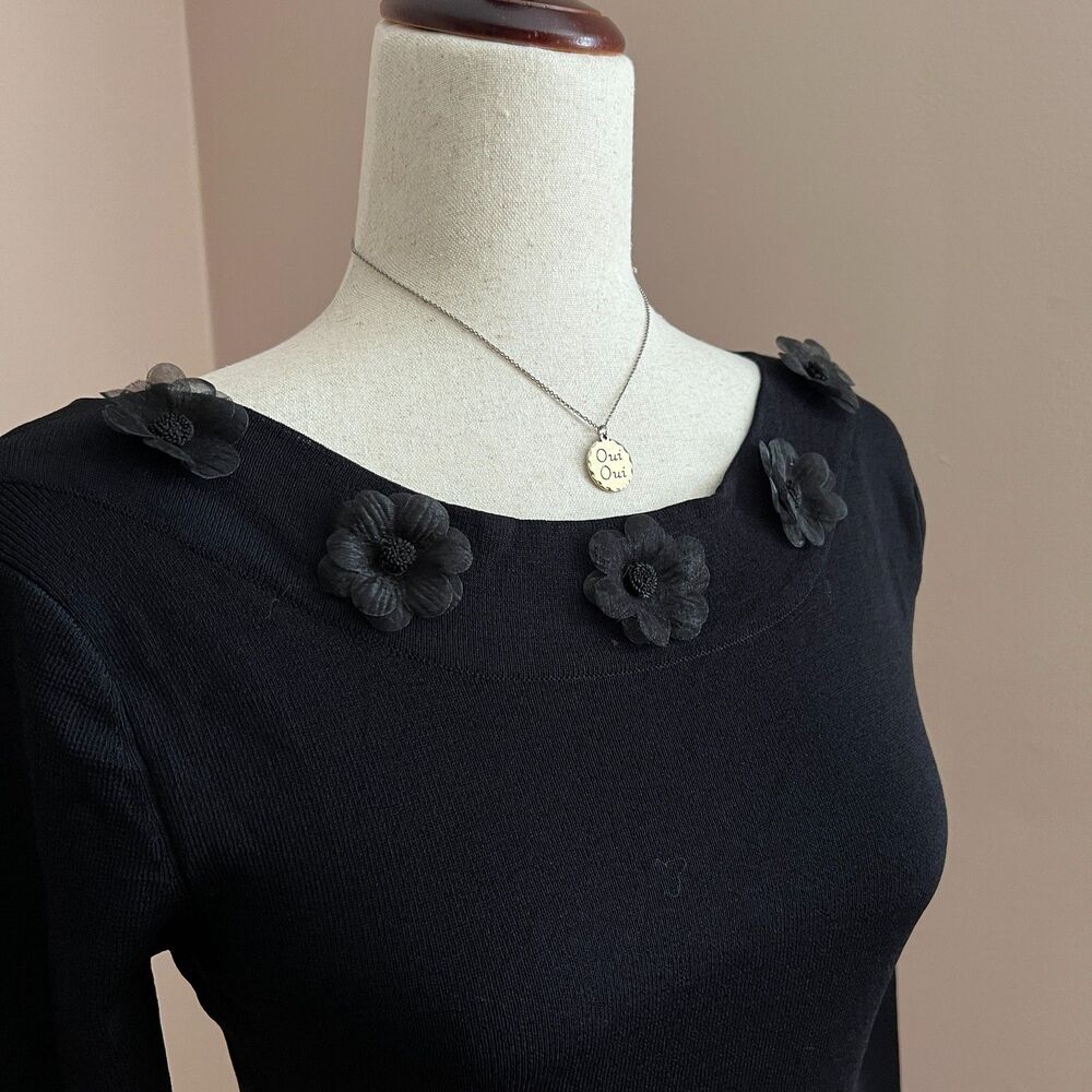 VTG Whimsygoth Versailles Black Floral Appliqué Knit Sweater Fairy Grunge Size S